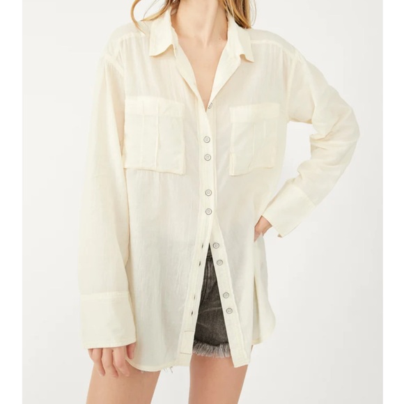 Free People Tops - Free People | We the Free Natural Sheer Luck Cotton Button-up Shirt Size Large